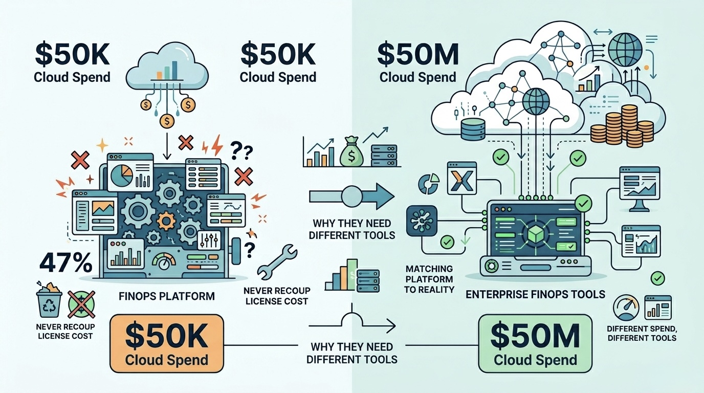 FinOps Platforms by Cloud Spend Tier 2026: Why $50K Teams and $50M Teams Need Different Tools