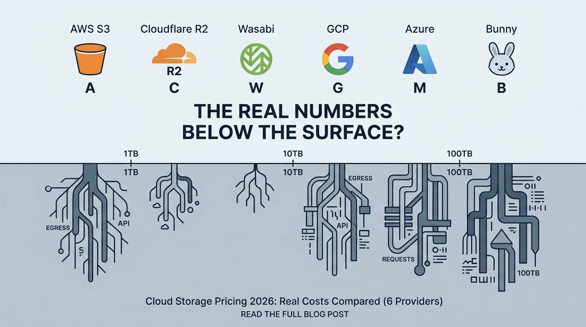 Cloud Storage Pricing Comparison 2026: AWS S3 vs Cloudflare R2 vs Wasabi vs GCP vs Azure vs Bunny (The Real Numbers)