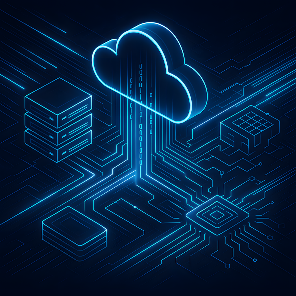 Futuristic digital illustration of high-performance cloud and DevOps infrastructure showcasing intelligent pipelines, automation, and real-time optimization by LeanOps Technologies
